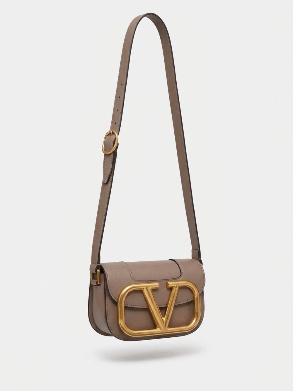 Valentino Garavani Supervee Taupe Leather Shoulder Bag